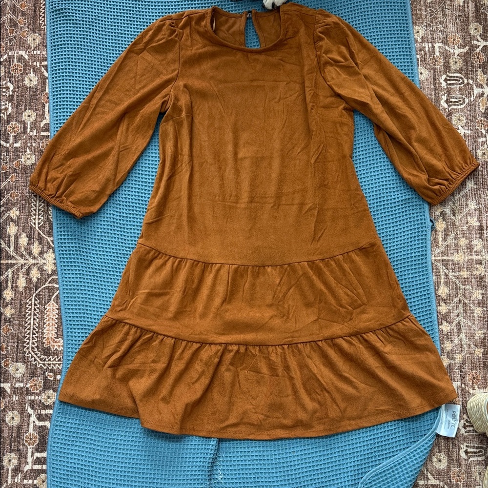 Kids Tiered Long Sleeve Dress - Brown